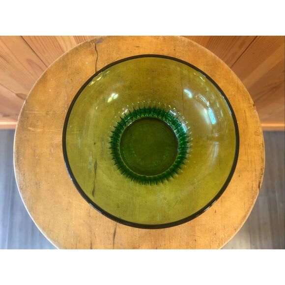 Vintage A.L. Randall Co. Emerald Green Candy Glass Bowl with Ribbed Collar Base - Picture 6 of 8